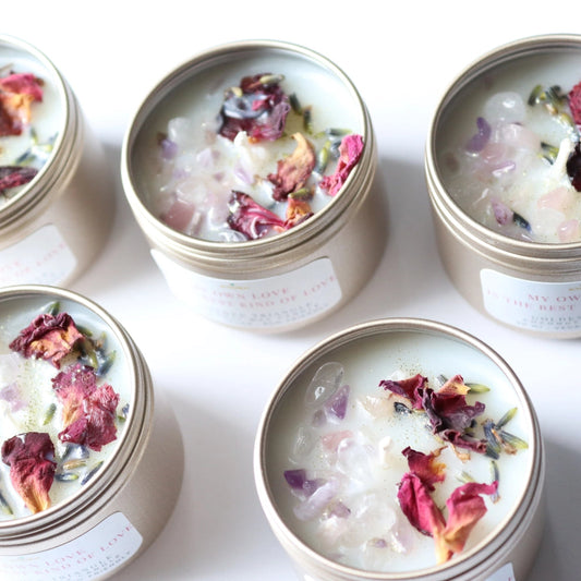 Set Affirmationskerzen mit Edelsteinen