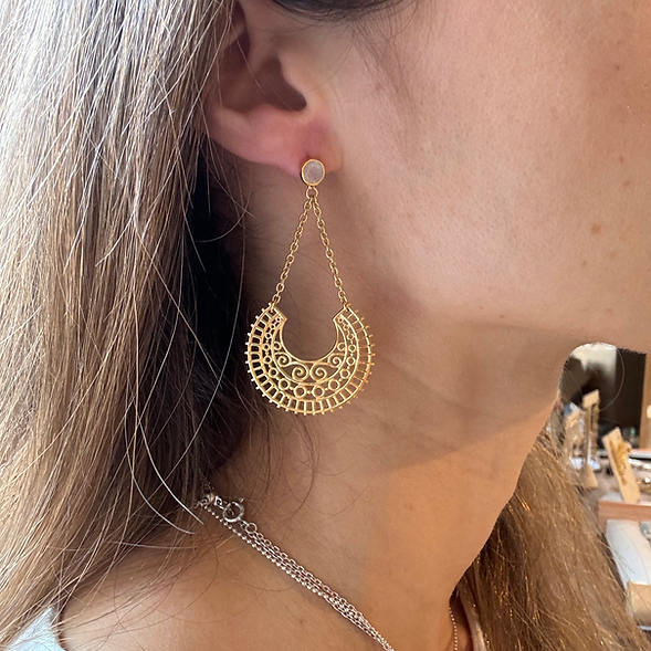 Mandala Ohrringe mit Mondstein gold und silber