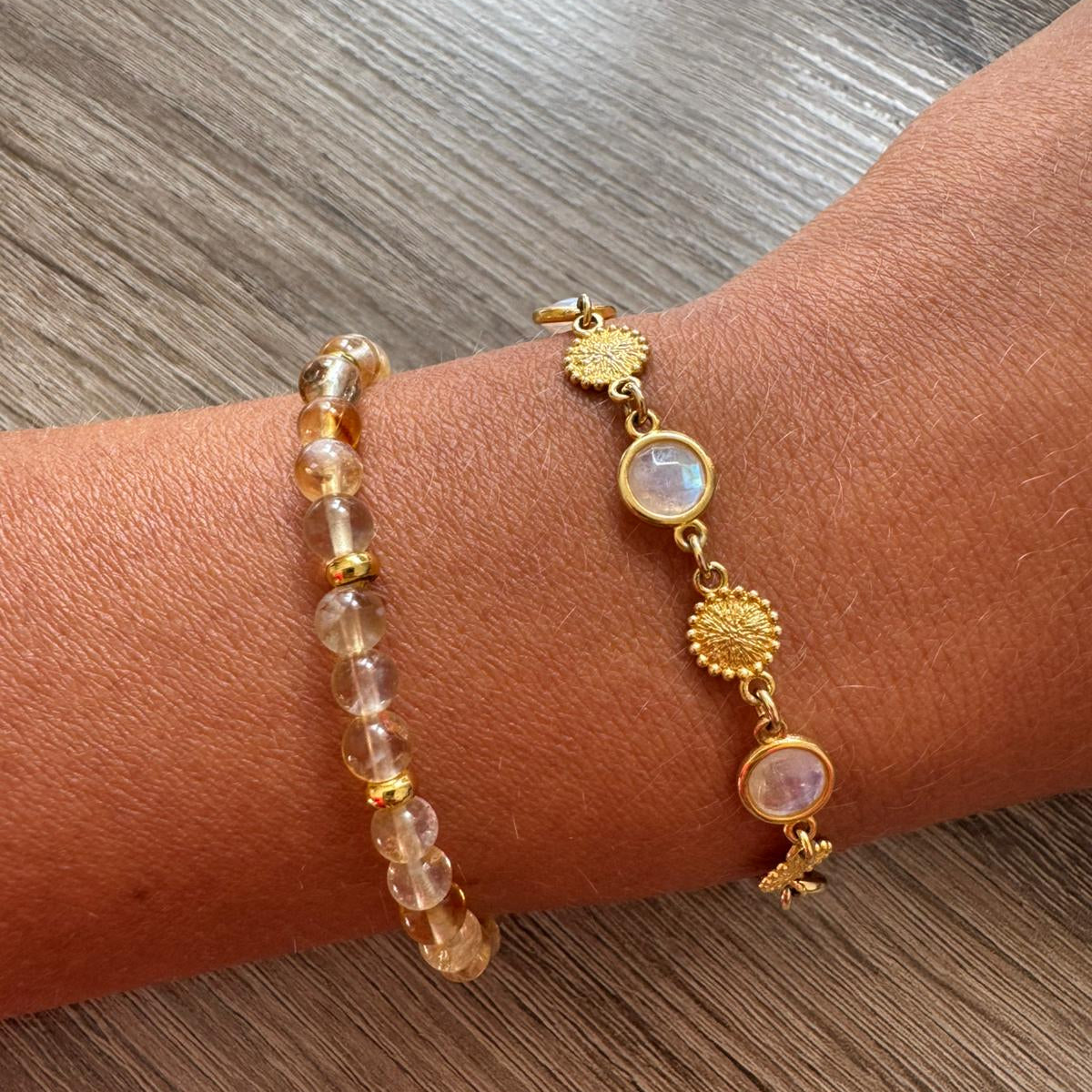 Mondsteinarmband Gold und Silber