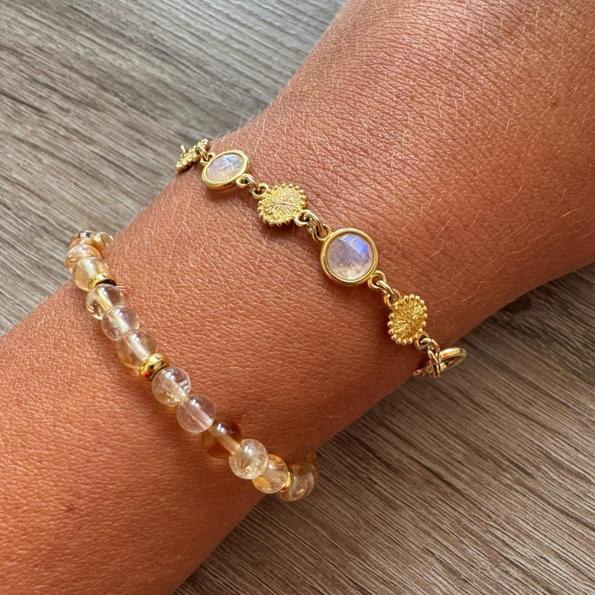 Mondsteinarmband Gold und Silber