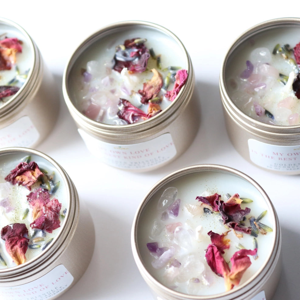 Set Affirmationskerzen mit Edelsteinen