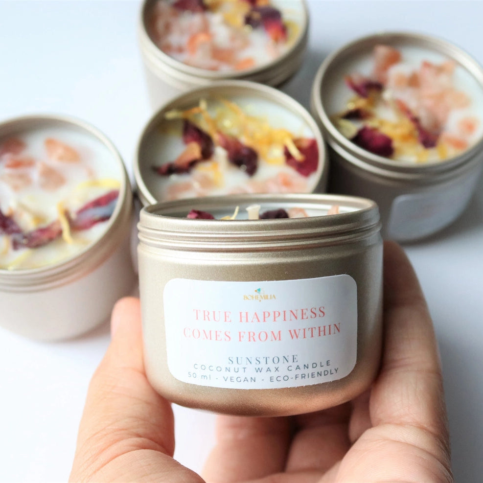 Set Affirmationskerzen mit Edelsteinen