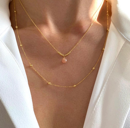 Doppelreihige Kette mit Rosenquarz