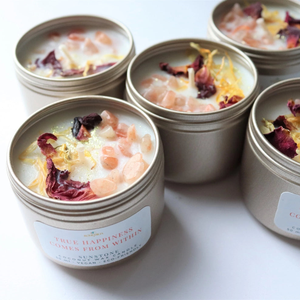 Set Affirmationskerzen mit Edelsteinen