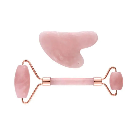 Gua Sha und Massageroller Rosenquarz, Jade und Amethyst