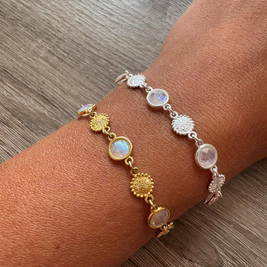 Mondsteinarmband Gold und Silber